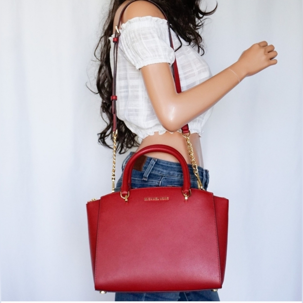 Michael Kors Ellis L Scarlet Red Leather Handbag Crossbody Purse